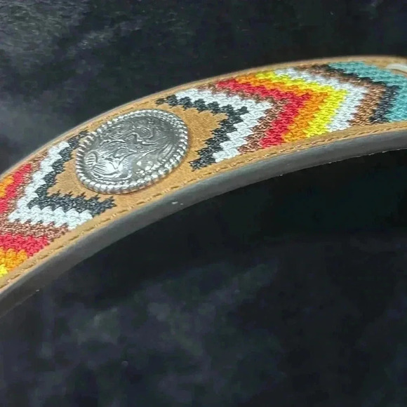 Nocona Genuine Leather,removable silver embossed buckle,Conchos,Aztec embroidery - Picture 3 of 12